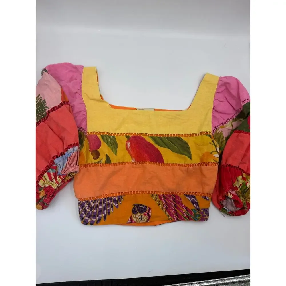 Farm Rio rainbow mixed prints crop top size small